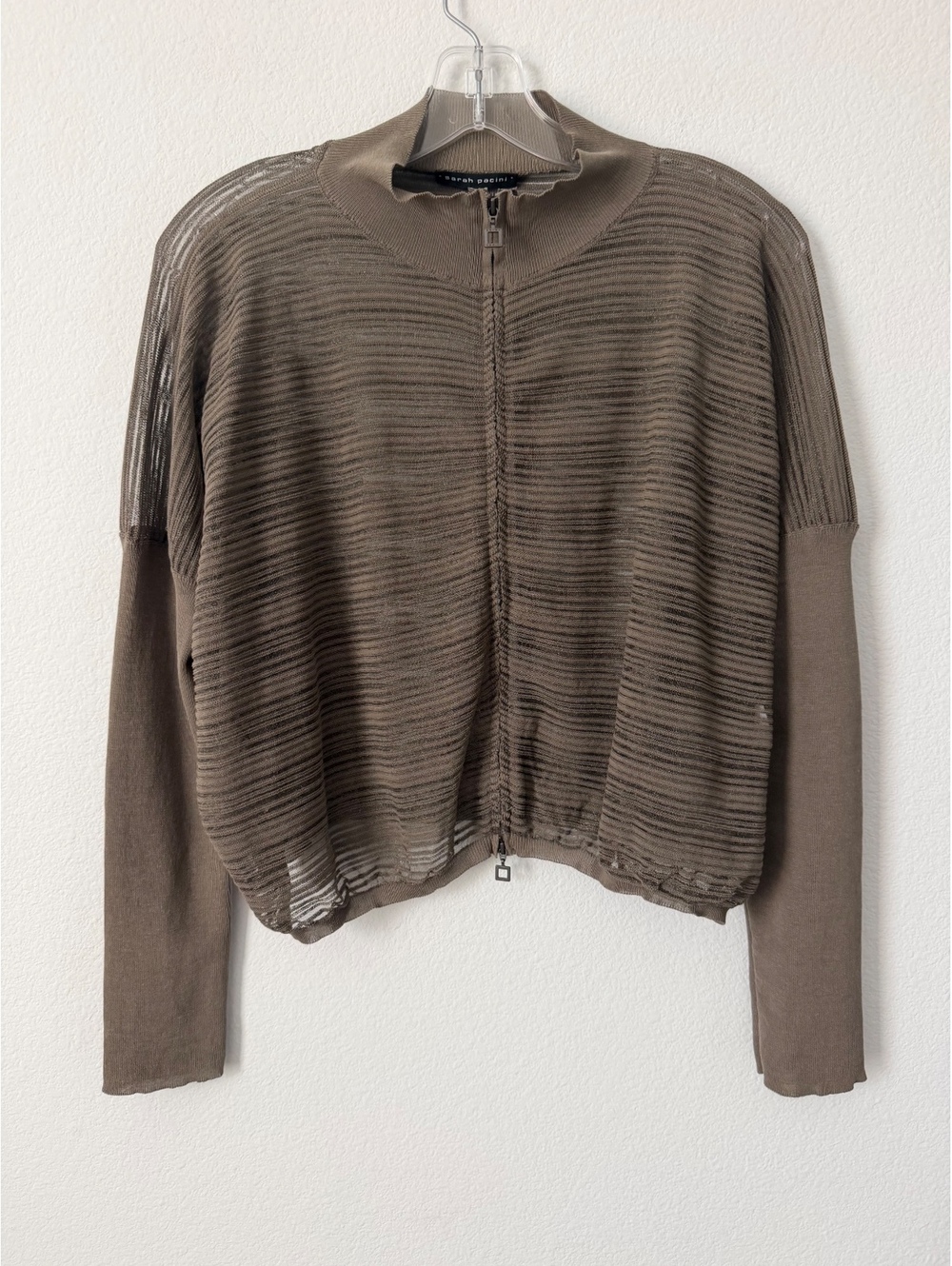 Sarah Pacini Long Sleeve Zip Front Semi-Sheer Striped Cardigan Sweater One Size
